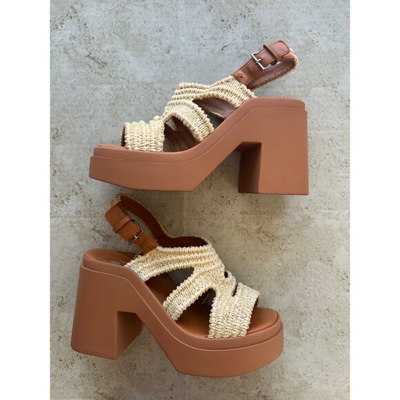 Clergerie Paris Natsu Platform Woven Raffia Block Heel Slingback Sandals Sz 38.5 - Picture 2 of 13